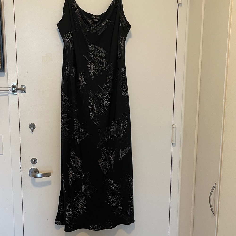 City Chic Black Dress with White Script Design